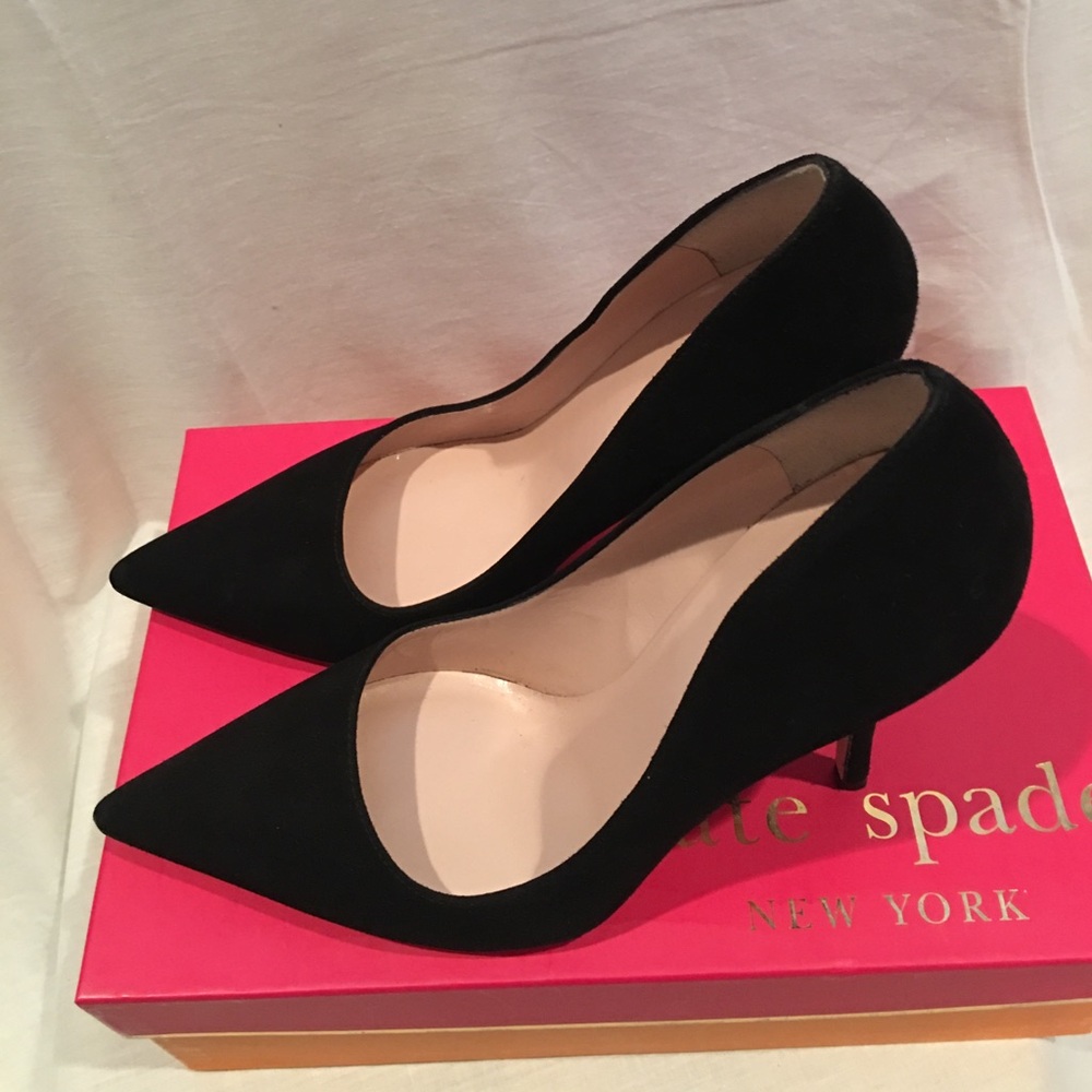 kate spade Black Pointed Toe Suede Pumps - Picture 2 of 6